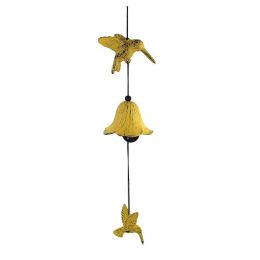 Vintage Hummingbird Wind Chime Bell Door Entrance Shopkeeper Cast Iron Windchime for Garden, Yellow